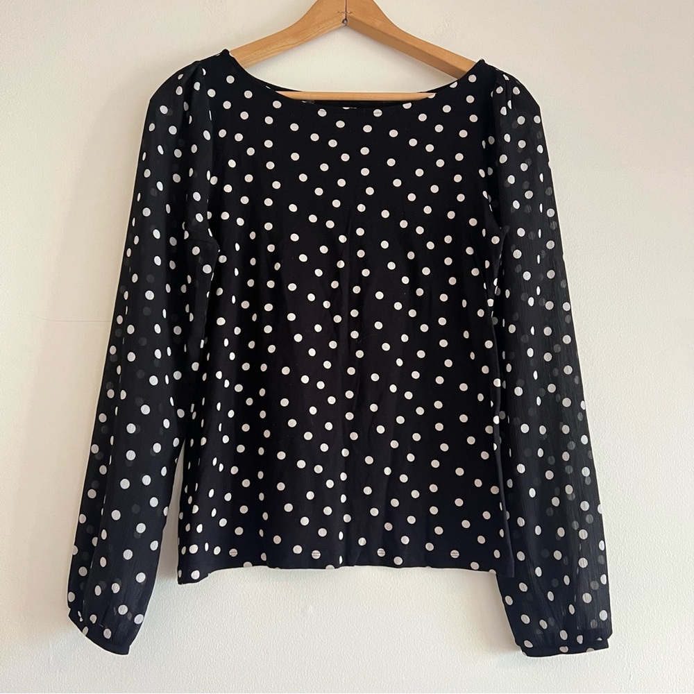 Black and beige polka dot long sleeved top, Loft, size S